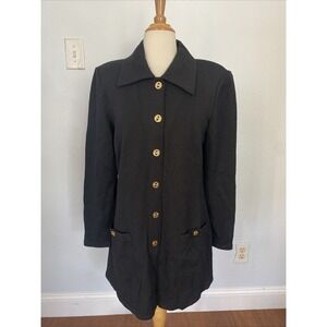 Toula Dress Womens‎ 6 Black Gold Button Stretch Tunic 90s Minimalist